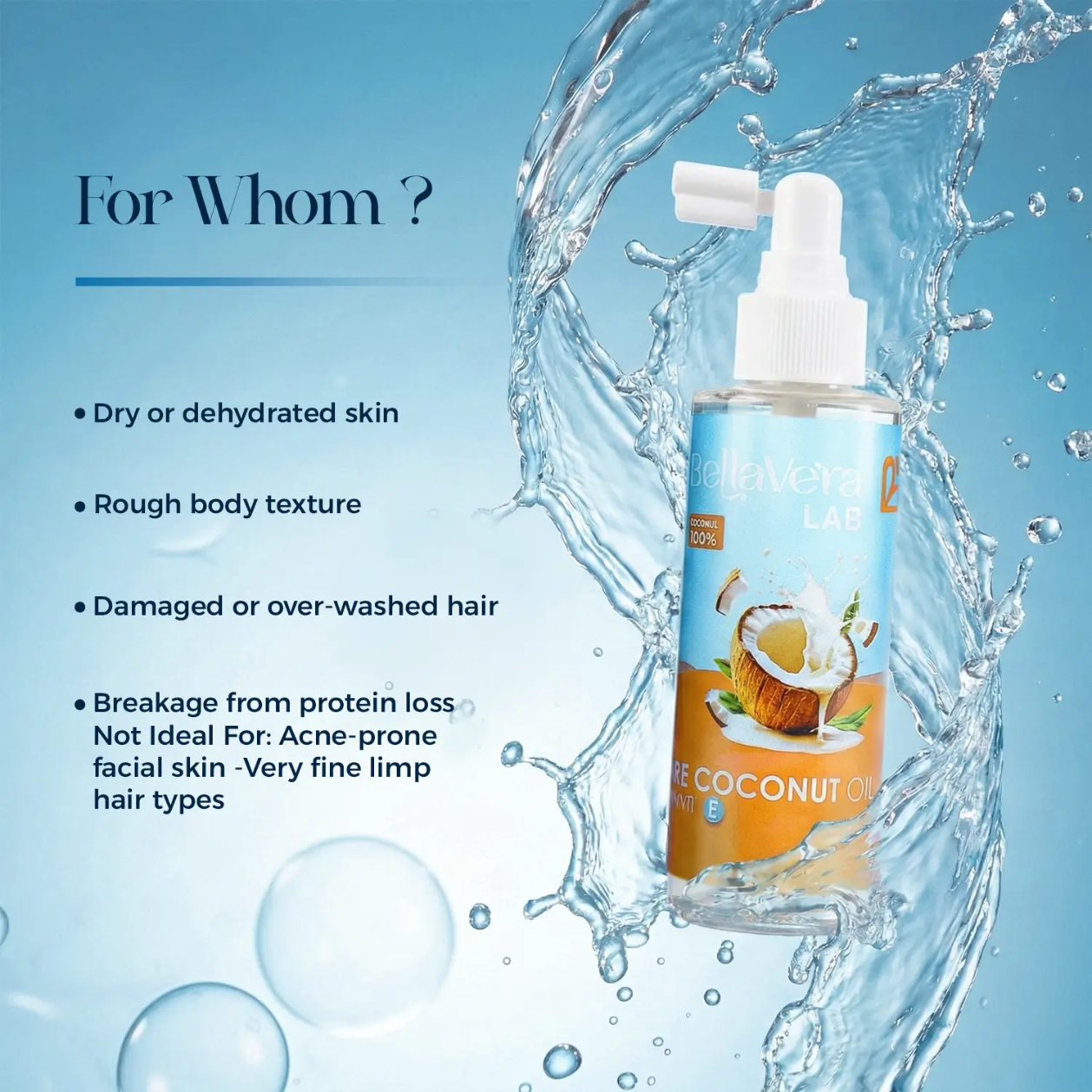 Bellavera Lab-100% Pure Coconut Oil (The Ultimate Multitasker) - Concerns and Skin/Hair Types 