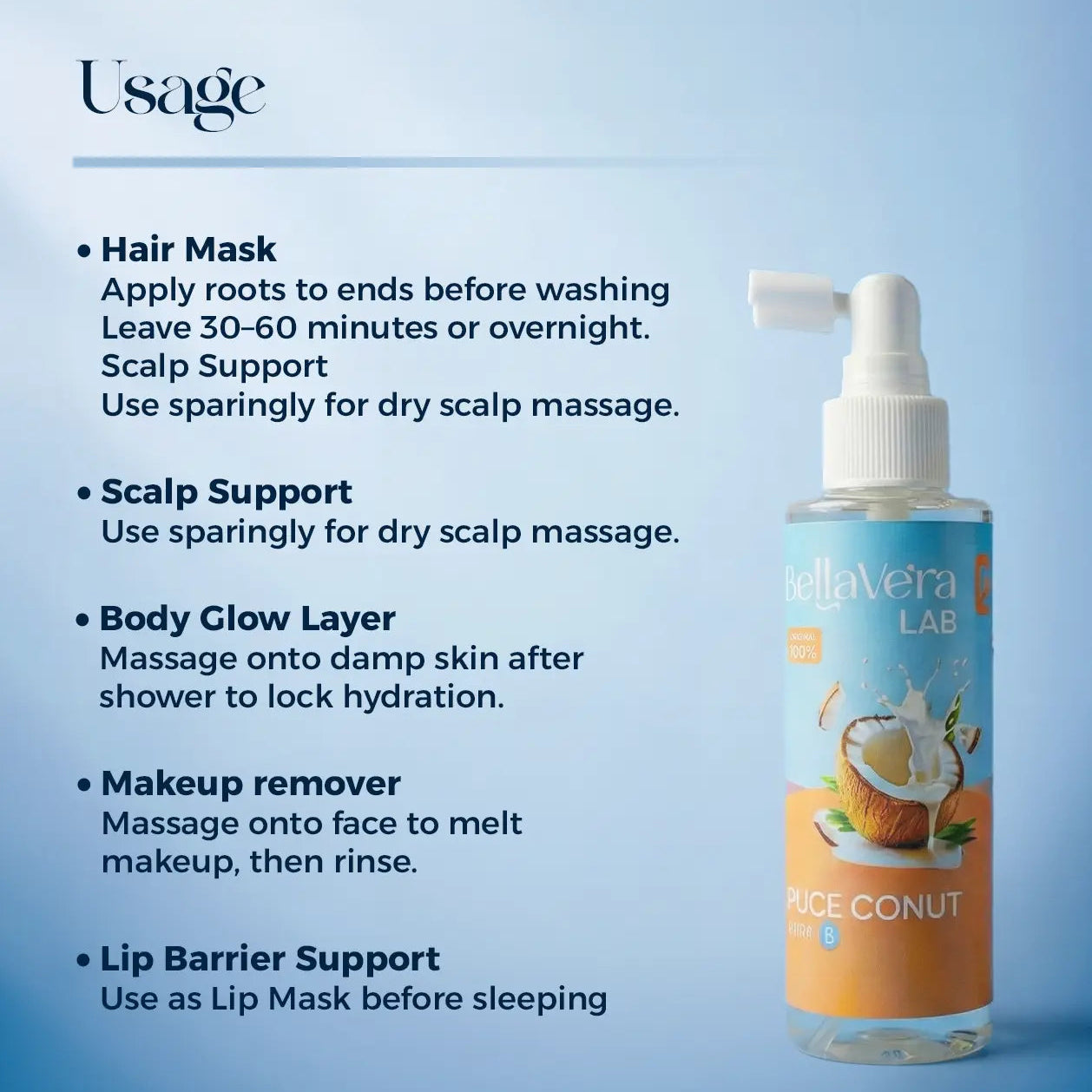 Bellavera Lab-100% Pure Coconut Oil (The Ultimate Multitasker) - Usage for All Hair,Skin and Body 