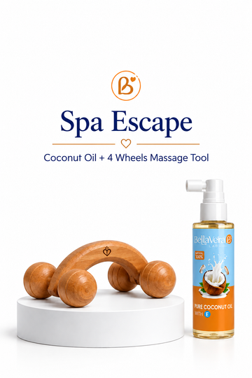 Spa Escape Plus Bundle (4 Wheel Wooden Massage Tool + Pure Coconut Oil)